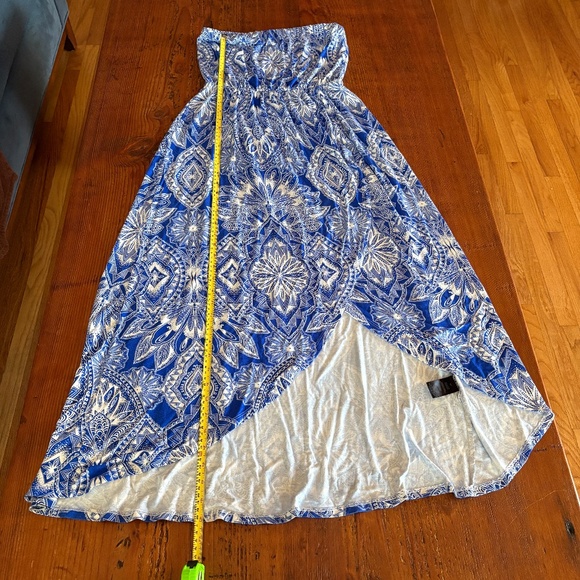 Felicity & Coco Strapless Faux Wrap Dress Blue and White Print Size Medium P - Picture 12 of 13